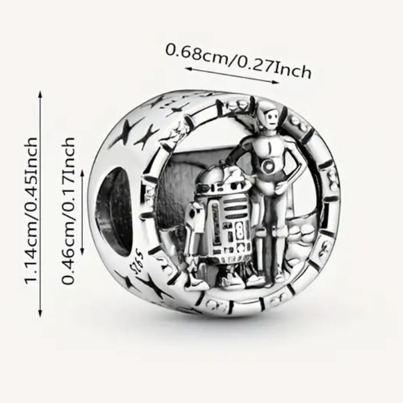 925 Silver Star Wars charm, R2-D2 & C-3PO, fits most Pandora charm bracelets - Picture 5 of 5